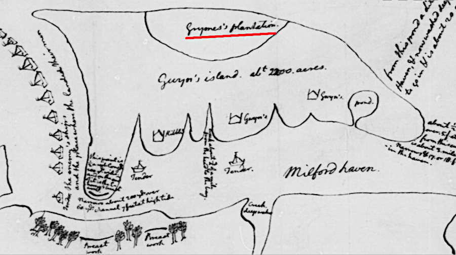 Thomas Jefferson sketched the location of John Randolph Grymes's plantation on Gwynn's Island in 1776